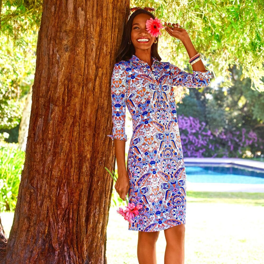 ROYAL PAISLEY BUTTON HALF PLACKET SHIRTDRESS